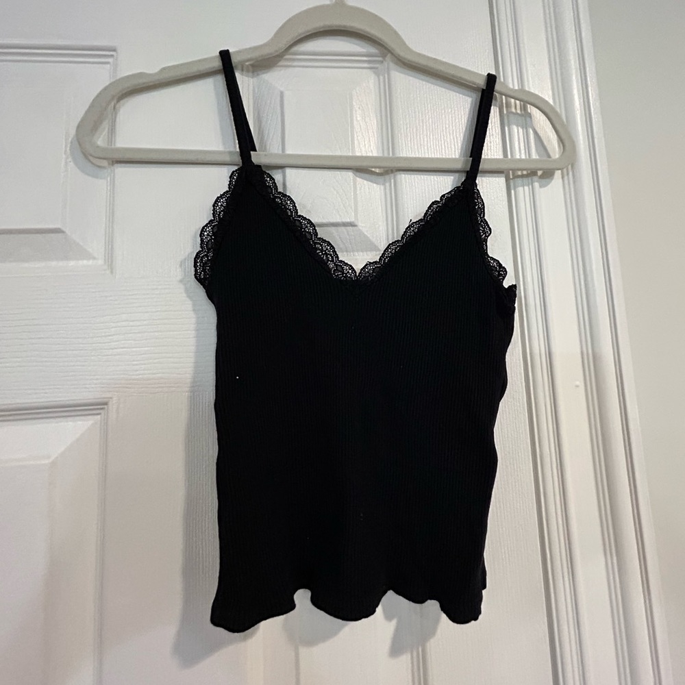 Lace trip black tank top size medium